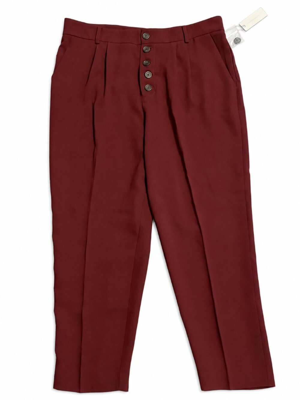 NWT Anthropologie Sasha Button-Fly Tapered Trousers Wine Size 12